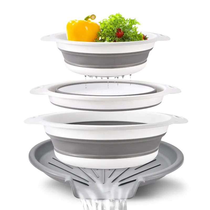 Gevoli Collapsible Colanders 3-Pack, Sturdy Kitchen Sieves Set with Over-Sink Self-Drainage Base, 3 Sizes (3QT, 4QT, 5QT) for Dinner Prep Draining