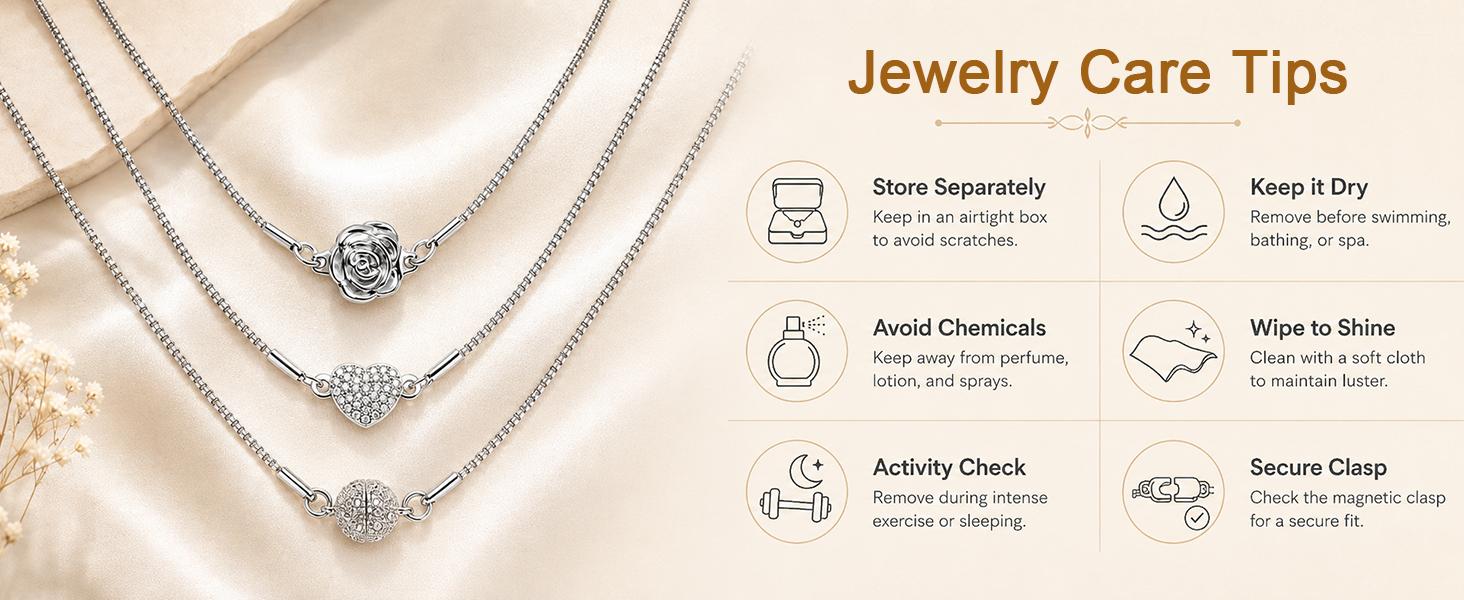 BONISON 3PCS Layering Necklaces for Women, Stainless Steel Silver Box & Snake Chain Set with Magnetic Clasp, 16/18/20/24 Inch, Includes Jump Rings for Pendants