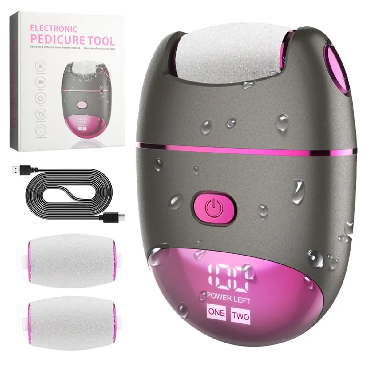 Hairspower Electric Callus Remover for Feet, Rechargeable Foot File Waterproof Callus Remover, with 2 Roller Heads Hairspower