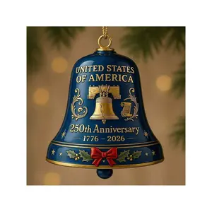USA 250th Anniversary Bell Ornament 3D Red & Gold Commemorative Hanging Decor Elegant Doorbell For Patriotic Decor Tree Enamel Crafted Detailing 250th Anniversary USA Patriotic Ornaments