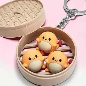 Cute Charmander Bao Bun Keychain | Kawaii Steamed Bun Charm | Collectible Animal Keychain Gift