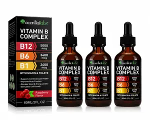 Vitamin B12 & B6 Liquid Drops 5000mcg - Sublingual Methylcobalamin B12 Complex for Energy, Brain & Heart Support - Raspberry Flavor, Fast Absorption for Men & Women - Made in USA, 3 Pack (6 fl oz)