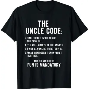 100% Cotton Funny Uncle Gifts From Niece Nephew The Uncle Code Cool T-Shirt