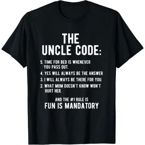 Men's 100% Cotton Drape Round Neck Tshirt - Menswear Basics, Funny The Uncle Code Casual Classic Top, Uncle Gift from Niece Nephew
