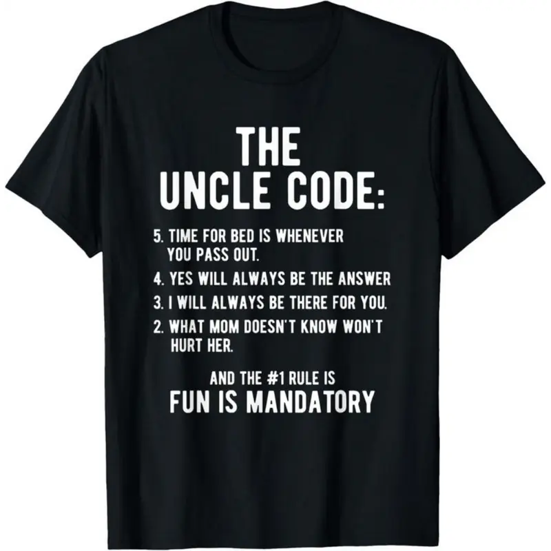 Men's 100% Cotton Drape Round Neck Tshirt - Menswear Basics, Funny The Uncle Code Casual Classic Top, Uncle Gift from Niece Nephew