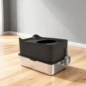 Cat Litter Box with Scoop, Top Entrance, Non-slip Pads On-Site