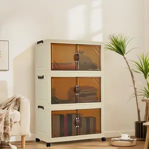 Garvee Robust Foldable Plastic Storage Cabinet – Magnetic Doors – Stackable Storage Box – For Clothes and Children's Toys