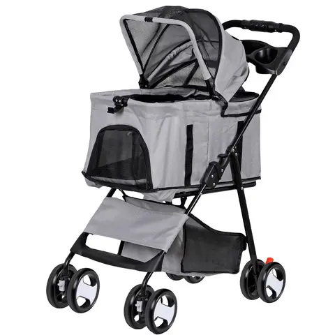 Segawe 3-in-1 Foldable Puppy Stroller - 36x18.3x39.8 in, 7.3 lbs, 360° Rotating Wheels, Detachable Seat, Oxford Cloth, MDF Components, Metal Folding Frame, Cup Holders, Airflow Mesh, Enclosure, Buckle, Small-Med Dog & Cat Outdoor Carrier Jogger