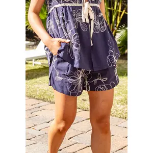 Tide Time Embroidered Navy Shorts