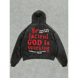 Neutral hooded knitted sportswear with letter print, casual loose streetwear, spring and autumn fashion, European and American styleRAIMENTRY