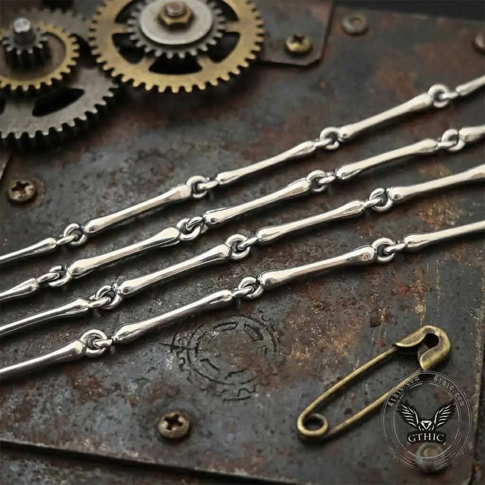 GTHIC Biker Stainless Steel Necklace with Minimal Bone Link Design Rugged Unisex Street Neck Jewelry Motorcycle Gatherings & Daily Urban Punk Outfits