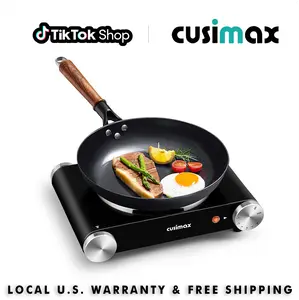 CUSIMAX Adjustable Cast Iron Electric Hot Plate - Stainless Steel Single Burner with Temp Control, Auto Shut-Off, US Plug, Portable Countertop Stove for RV/Home Use, Compatible with Stainless Steel Pans