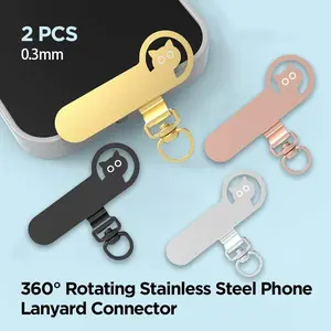 Upgrade Version 360° Rotating Stainless Steel Phone Lanyard Connector, Cell Phone Charm, Ultra-Thin Silver Color Patch Design, Universal Safety Rope Accessory