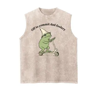 Off To Commit Dad Foolery Frog On Scooter Washed Graphic Tank Top, Funny Sarcastic Dad Humor Print, Gift For Silly Dads & Frog Fans
