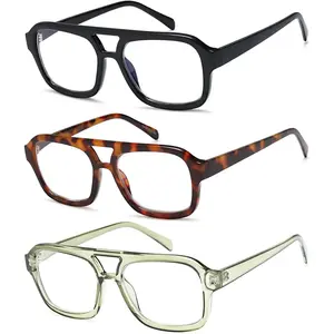 Aviator Reading Glasses for Women Men, 3 Pack Blue Light Blocking PC Recycled Material Retro Computer Readers
