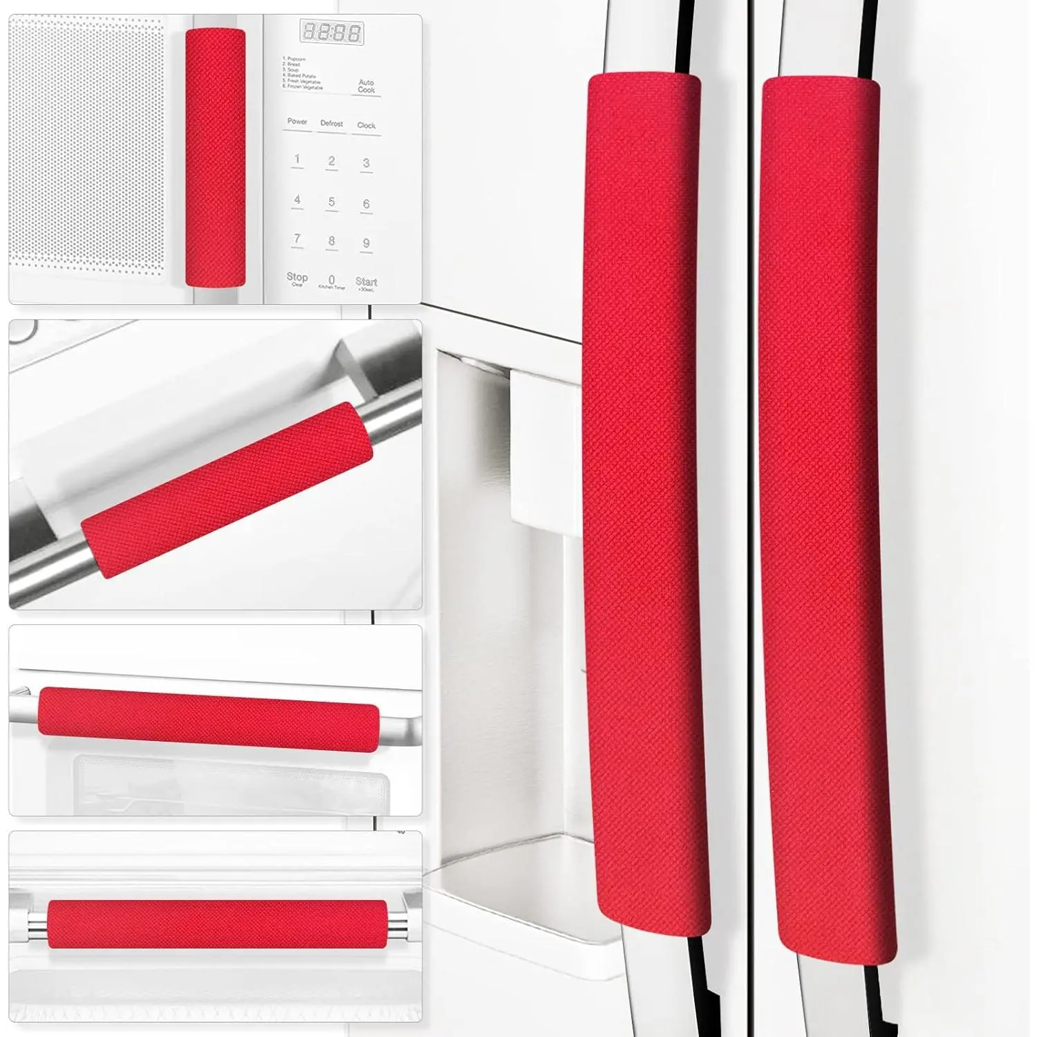 Refrigerator Door Handle Covers, Set of 6, Trimmable, Washable, Appliance Handle Covers, Fridge Door Handle Protector, Get Rid of Dirty Handprints. Timesaver, Kitchen Decor Accessories (Red)