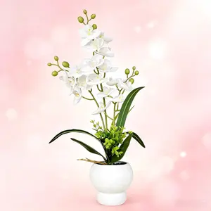 Artificial flowers 19.2 inches "white orchid artificial flowers with vases fake orchid silk floral home decoration indoor bathroom decoration potted office desktop ornaments.