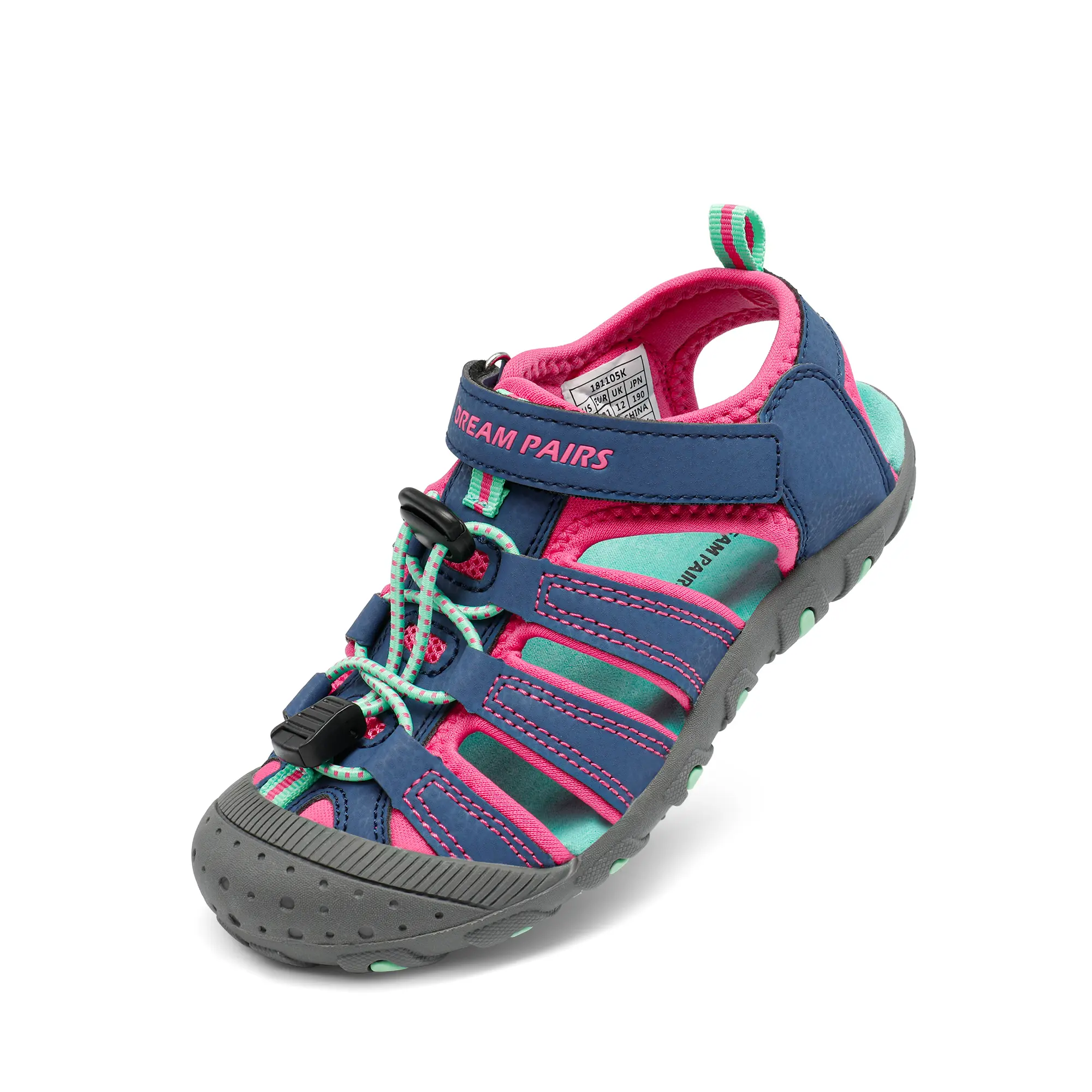DREAM PAIRS Child Sized Sandals & Flip Flops for Little Kids - Lightweight, Slip-Resistant, Quick-Drying Outdoor Round Toe Footwear with Hook-and-Loop Bungee System Toe Protection (Summer Sport Style), Lightweight Sandals, Outdoor Sandals
