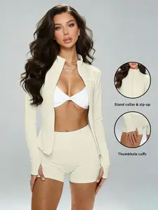 Women's Zipper Yoga Jacket, Slim-Fitting Short Outerwear, High-End Casual Sporty Top, Suitable for Gym and Home Comfort