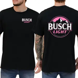 2-sided Bush Lite Beer Tshirt, Pink Bush Light Design Graphic Shirt, Full Colors, Full Sizes, For Men, For Women