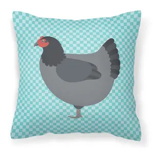 212 MAIN Jersey Giant Chicken Blue Check Polyester Home Decorative Cushion, 18x18 in Standard Size, Fade-Resistant Indoor/Outdoor Pillow