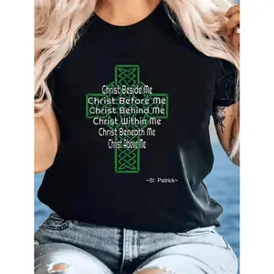 Women's Celtic Cross TShirt Irish Prayer Christian Apparel Black with Green Celtic Cross Lightweight Religious Gift for St Patrick's Day Everyday Faith Wear Spiritual Clothing Faithinspired Design Breathable Material Faithbased Apparel Spiritual Seekers