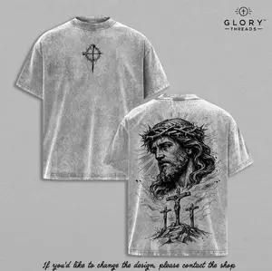 Jesus Crucifixion Shirt Hoodie Sweatshirt Vintage Washed Cross Crown of Thorns Graphic Christian Faith Jesus Saves Redemption Religious Streetwear Gift