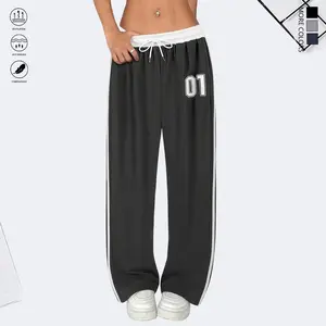 Women’s casual long pants with a drawstring elastic waistband, numeric print, simple and stylish design, suitable for outdoor cycling, yoga, and running; women’s summer clothing, women’s summer long pants.