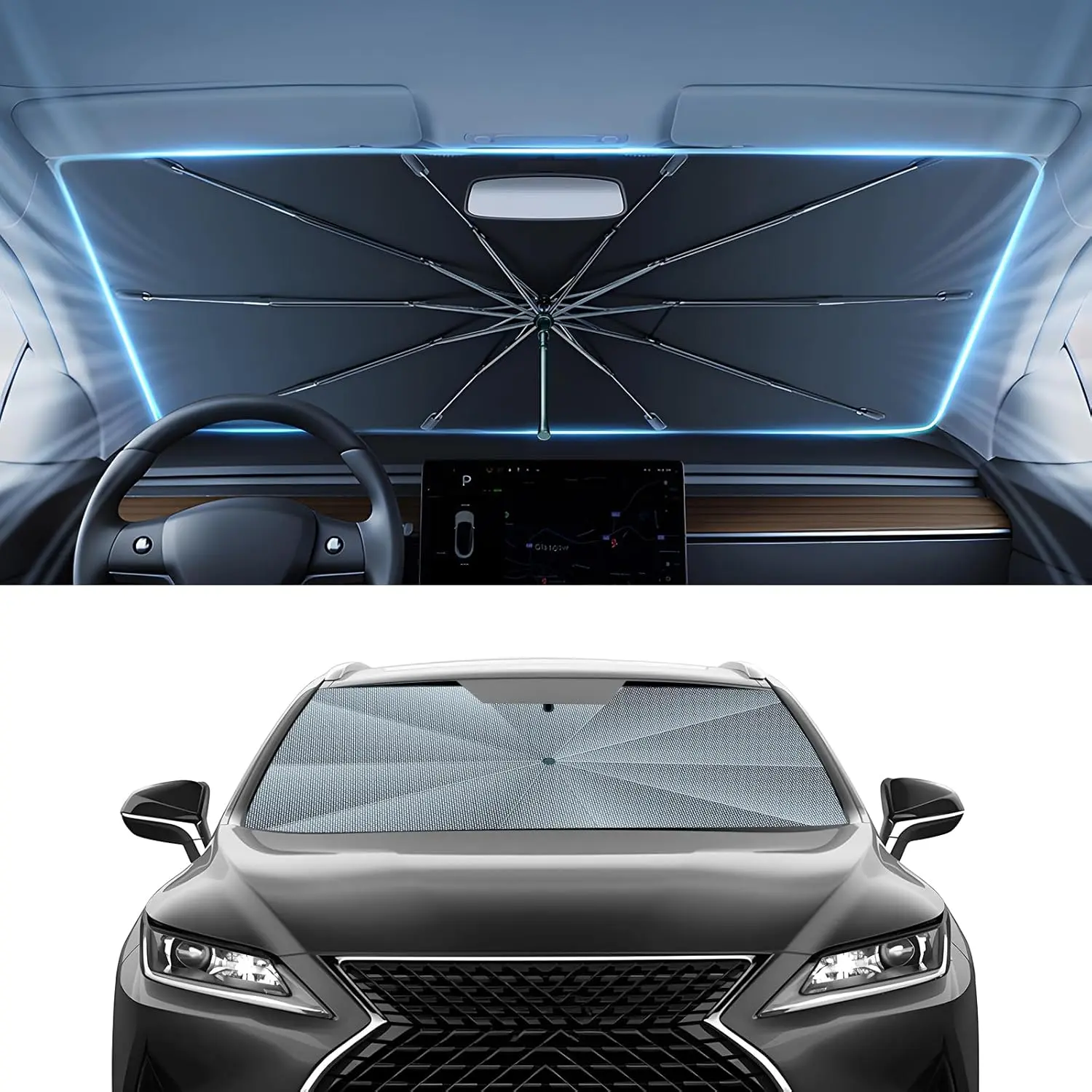 Autorder Windshield Sun Shade Umbrella for 2016-2022 Lexus RX Accessories,Upgraded Ice Crystal Material,Easy Setup Umbrella Sunshade for Car Windshield,100% Sun Blocking