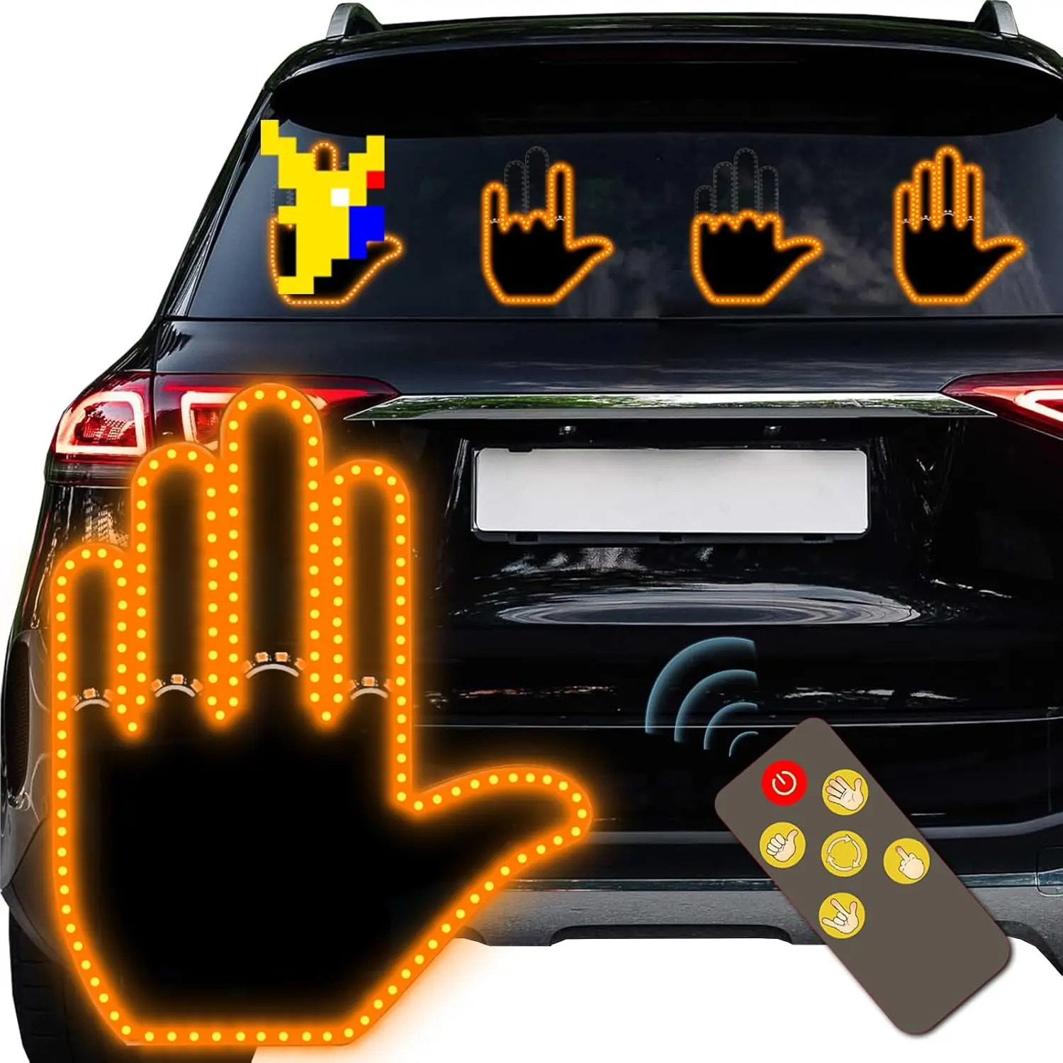 Glogesture Hand Light - 4 in 1 LED Sign with Remote Control, Finger Flicker for Window, Cool Car Accessory Gift for Father's Day