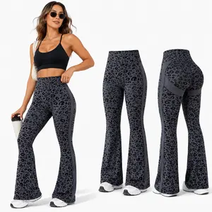 Leopard Print Flare Leggings for Women High Waisted Tummy Control Yoga Pants Bootcut Workout Leggings