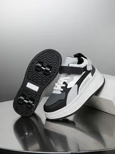 Unisex's Colorblock High Top Roller Skate Sneakers, Casual Sporty Velcro Design Skate Shoes, Fashionable Sneakers for Indoor Outdoor Street Shoes With Wheels