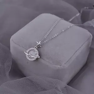 Star and Moon Orbit Necklace - Elegant High-Quality Alloy Crystal Accents Adjustable Chain Pendant Jewelry for Women's Daily Wear