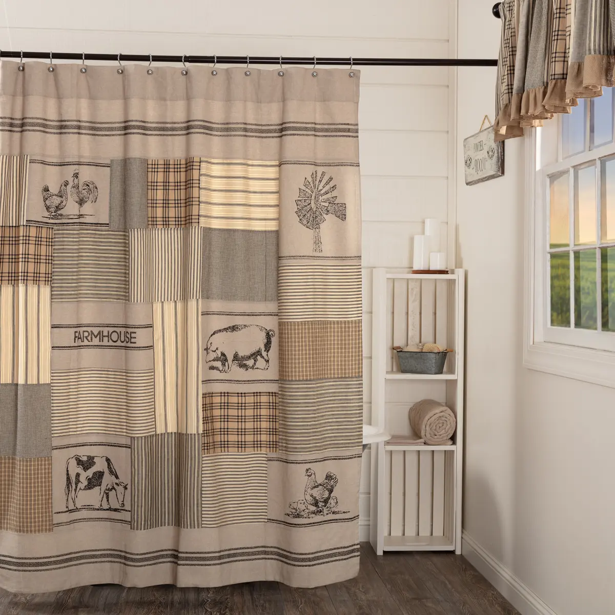 Farmstead Charcoal Patchwork Shower Curtain