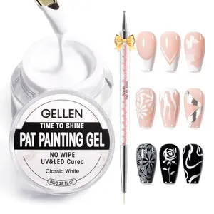 White Pat Painting Gel, Gel Paint for Nails, French Nail Art, No Wipe Drawing Striping Liner Painted Aura Ombres Gradient Nails, Soak Off Nail Art with Dotting Pen for DIY Salon Manicure