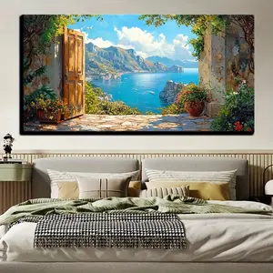 Carl Fredrik Agard Canvas Framed Painting Wall Art Print, Amalfi Coast, Classic, Traditional, Home Decoration, Ocean Artwork, 1.2inch Thick Pine Solid Wood Frame