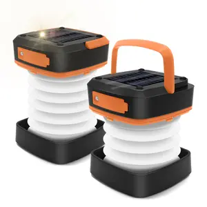 XTAUTO 2-Pack Folding Solar Camping Lantern Flashlights, USB Rechargeable Waterproof Hanging Light Power Bank for Camping and Emergencies