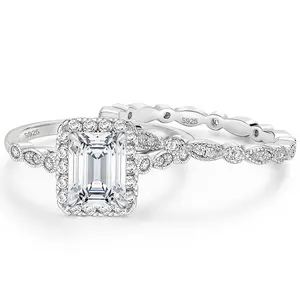 EAMTI 2CT 925 Sterling Silver Bridal Ring Sets Emerald Cut CZ Promise Rings Marquise Wedding Bands for Women EAMTI 2CT 925 Sterling Silver Bridal Ring Sets Emerald Cut CZ Promise Rings Marquise Wedding Bands for Women