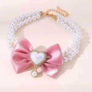 Adjustable Pearl Pink Bow Luxury Dog Cat Collar