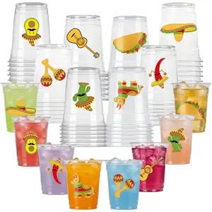 50 Pack 12 oz Mexican Fiesta Plastic Cups, Disposable Drinking Cups, Colorful Fiesta Party Supplies for Cinco de Mayo Taco Birthday Party Decorations (Mexican)