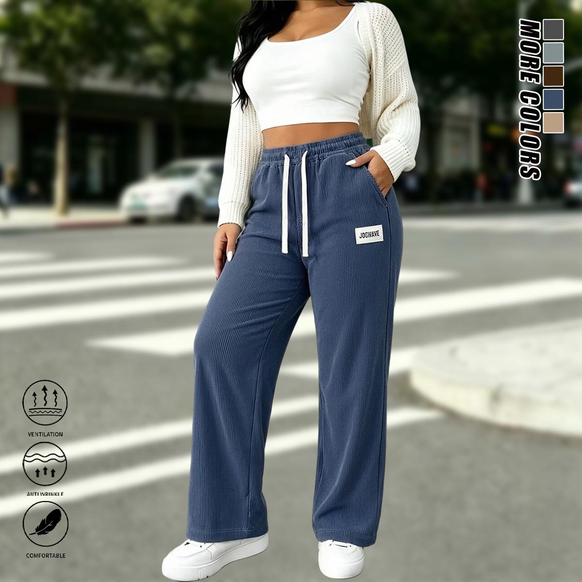 2-pack women’s corduroy casual pants, solid color, elastic drawstring waistband, straight leg, suitable for outdoor sports and casual wear, women’s long pants, women’s casual pants, womenswear