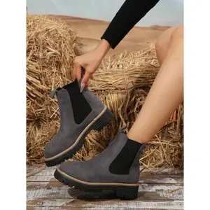 Classic Suede Chelsea Boots for Women, Multiple Colors Available, Thick Sole, Elastic Side Panel, Colorblock Design, Pull On Boots