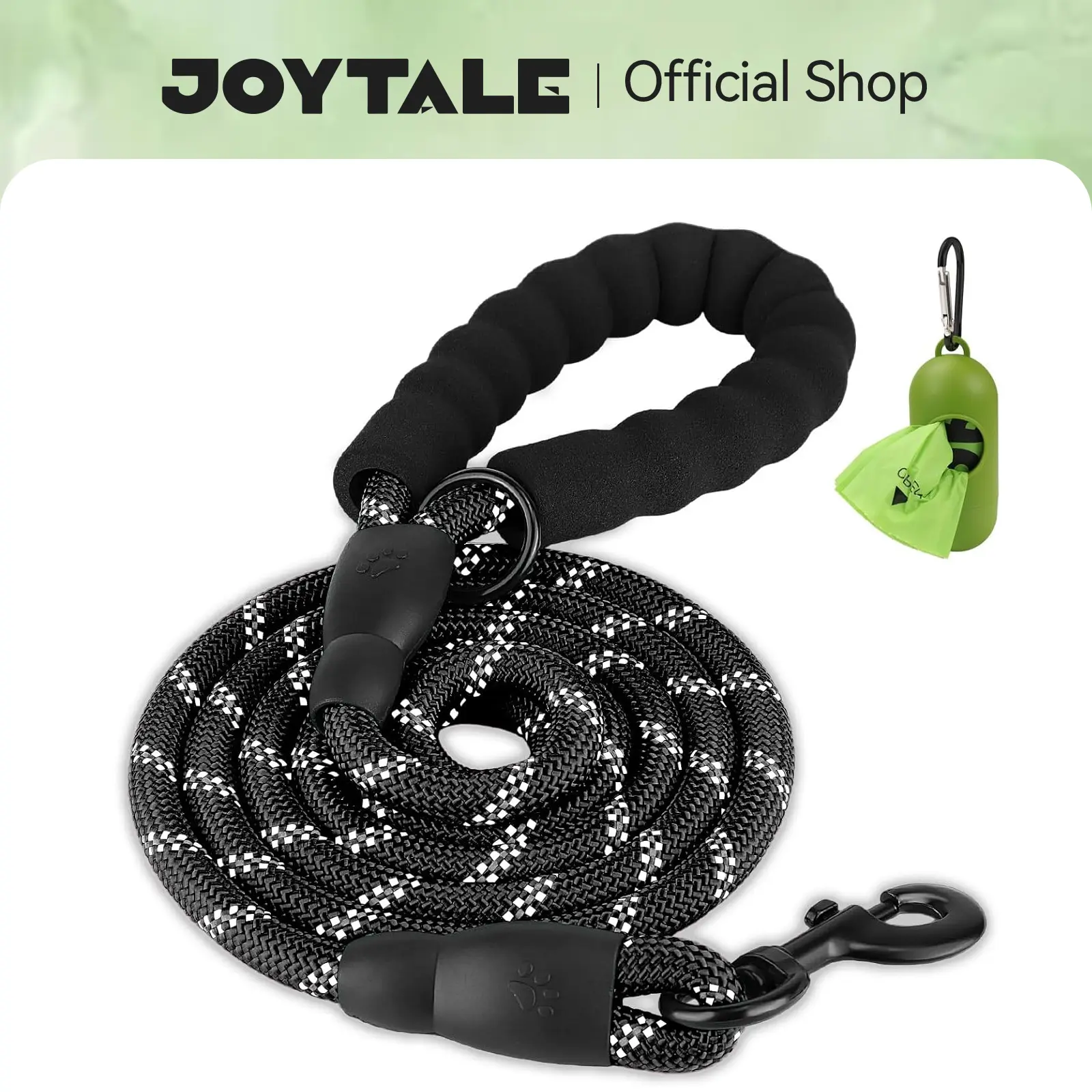 Joytale Dog Rope Leash Kit - Highly Reflective Design, Soft EVA Handguard Pad Handle, Poop Bag Dispenser, Tailored for Dogs for Park Visits & Hikes