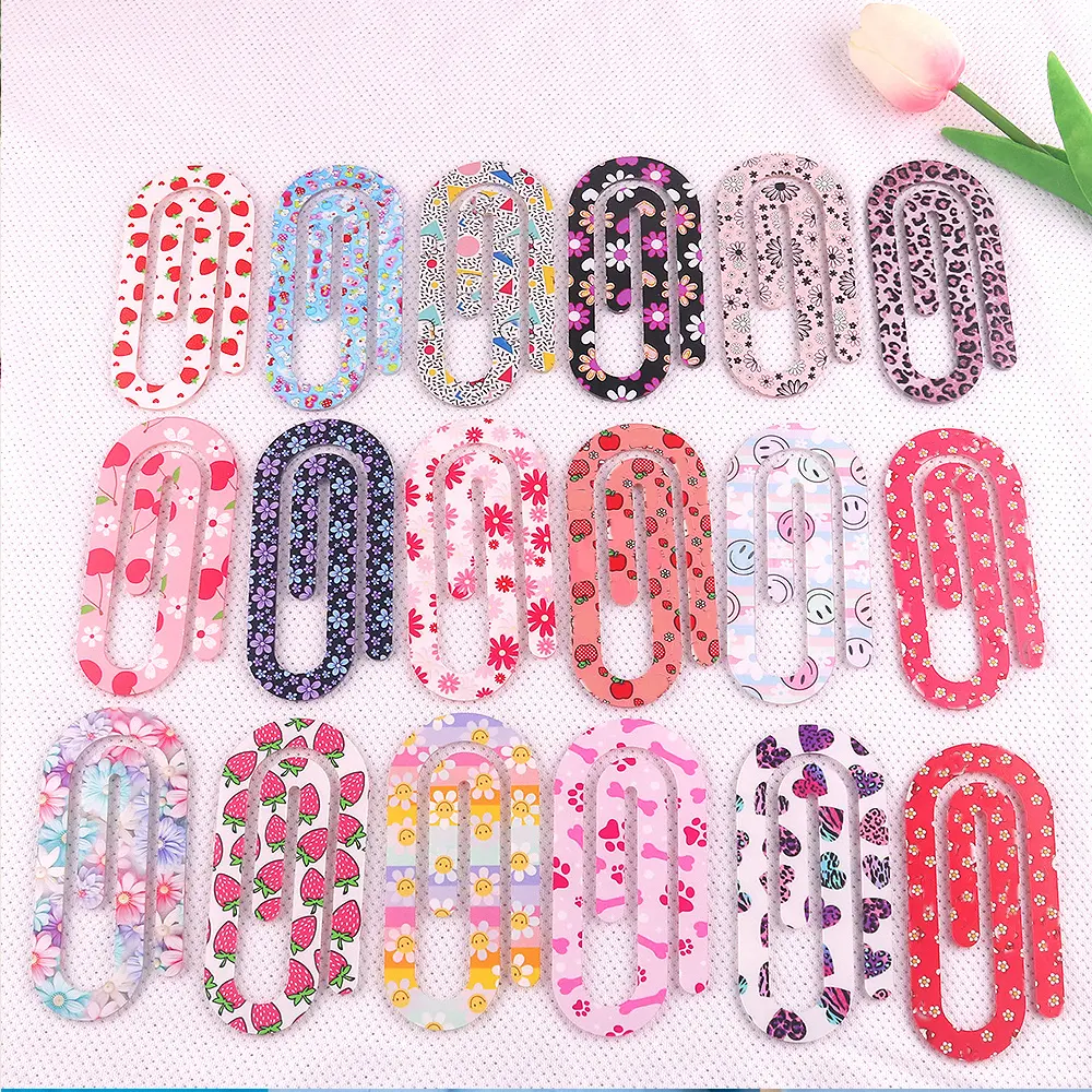 15pcs Jumbo Acrylic Paper Clips Printed Pattern Paperclip for Office Reading Enthusiasts summerwins Scrapbooking Adhesive Watermelon Adhesive