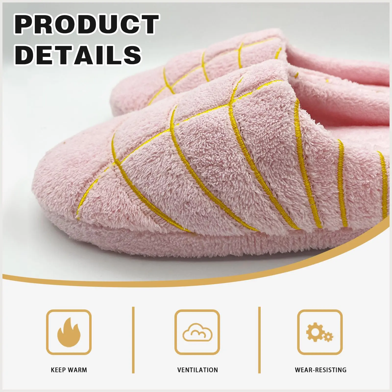 VOBJAk Concha House Retro-Chic Slide Slippers - Women's & Men's Ankle-Height Cotton Footwear, Anti-Slip Plastic Sole, Soft Cozy Traditional Mexico Bread Design Home Shoes