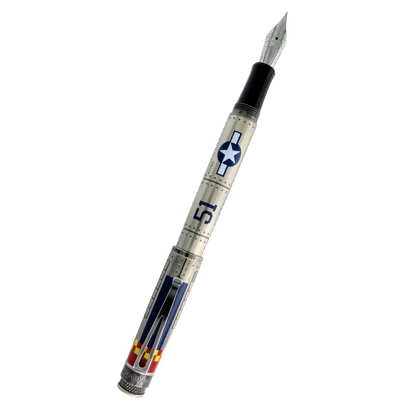 Retro 51 Tornado Refillable Ink Fountain Pen - Honors P-51 WWII Airplane Design, 9mm (0.3") #6 Jowo Nib, Retro Look, Classic Torpedo Shape, Premium Office Stationery Writing Tool with Tube Box, Ink Pen, 1.2Cm (0.46")