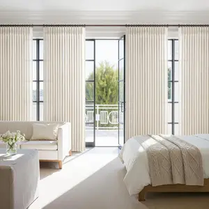 Memory Trained Pinch Pleat Thick Linen Farmhouse Curtains - 2-Panel Cream Beige Set, Light Filtering, Non-See Through Privacy Drapes for Living Room