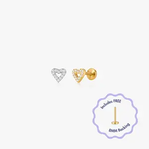 Pave Heart Titanium Flat Back Stud (Single)