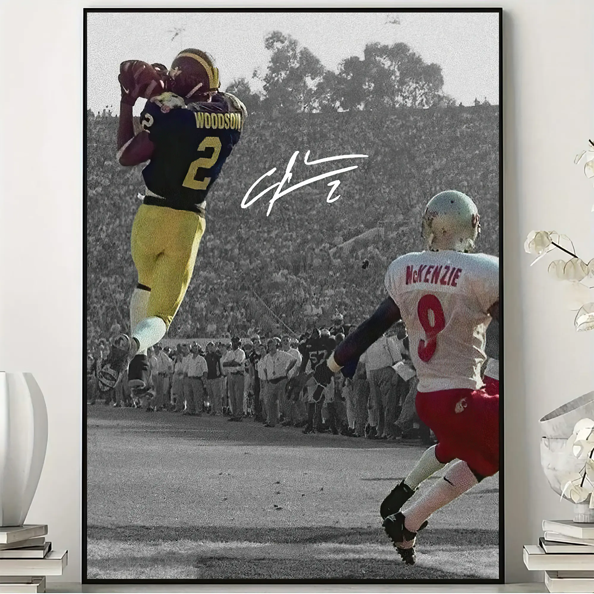 Charles Woodson Michigan Wolverines Poster, Heisman Trophy Winner College Football Wall Art, Wolverines Legend Sports Room Decor, No Frame