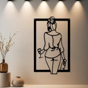 Housewarming Gift, 1pc Woman with Wine Glass Metal Wall Decor & Statue Mural with Premium Finish, Minimalist Design - Ideal Gift for Christmas, Thanksgiving, Valentine's Day & Birthday - Metal
